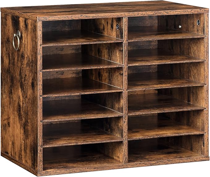 HOOBRO Literature Organizers, 12 Compartments Office Mailbox with Adjustable Shelves, Wood Countertop Literature Sorter for Office, Home, Classroom, Mailrooms Organization Rustic Brown FG12WF01 by HOOBRO
