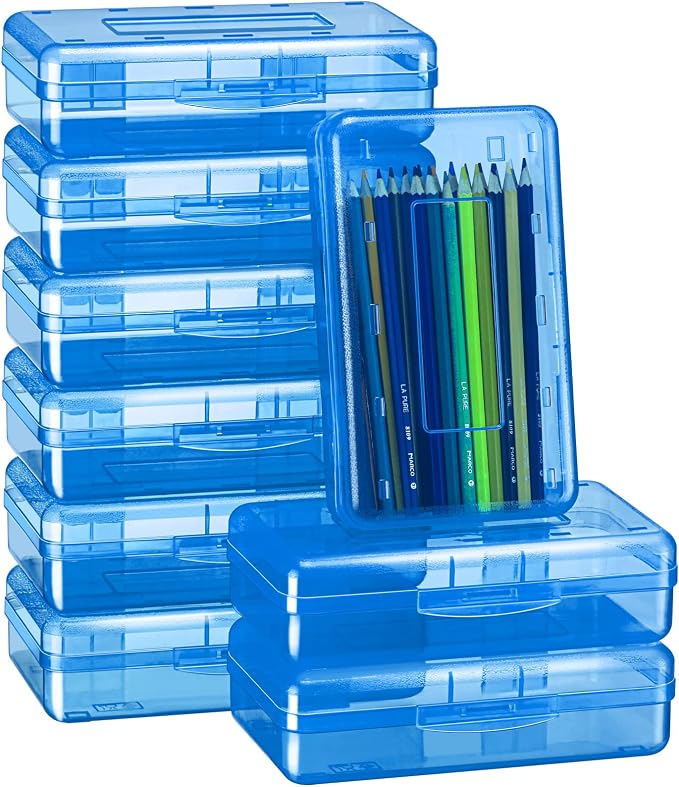 Fainne 24 Pack Pencil Boxes for School Clear Plastic Pencil Case Large Plastic Crayon Box Bulk Stackable Classroom Stationery Organizer School Supplies(Blue) by Fainne