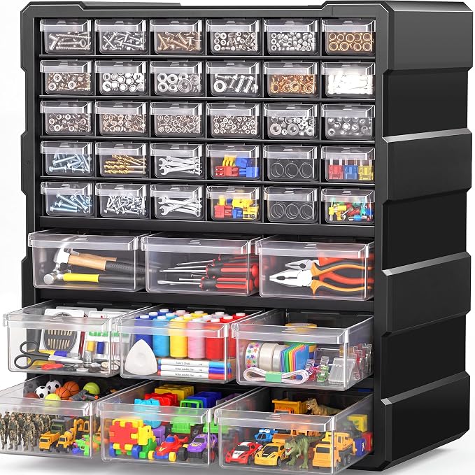 Drawer Organizer for Garage Building Bricks Storage,Thicker Craft Organizers Storage with Dividers Labels for Hardware,Screws,Nuts Bolts,Teacher Toolbox,Charms,Beads,Craft,Scrapbook by SSRTK