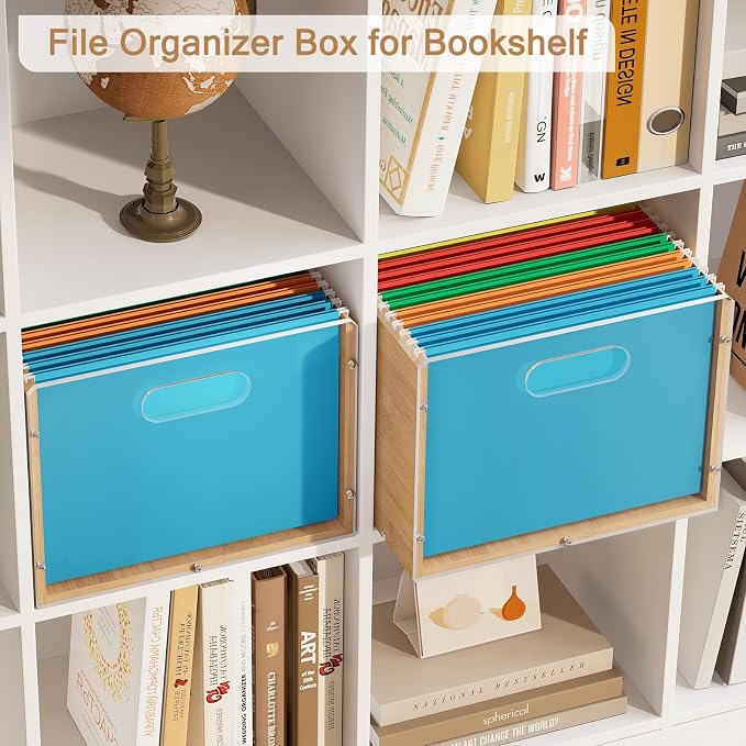 Sbanmao Hanging File Organizer, Clear Acrylic File Box Organizer, Bamboo Filing Box File Crate Organizer Storage Boxes, Portable Filing Folder with Handle for Letter Size - Image 4