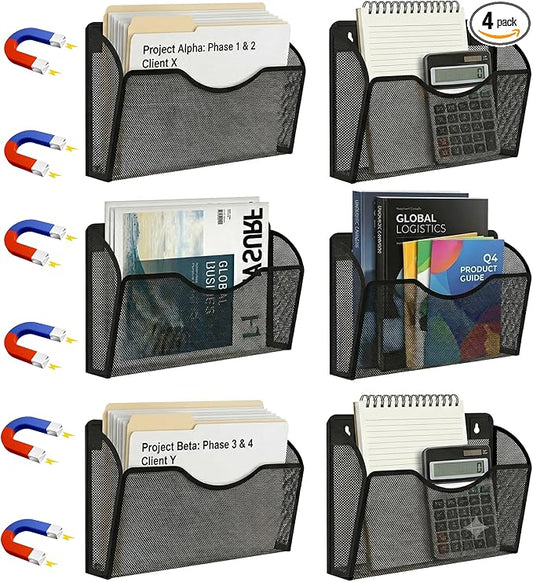 Magnetic File Holder 6 Pockets File Folder Organizer, Office Hanging Magazine Rack for File Cabinets, Magnetic Paper Holder, No Drilling Mail Organizer for Refrigerator, Office by LQPAFZ