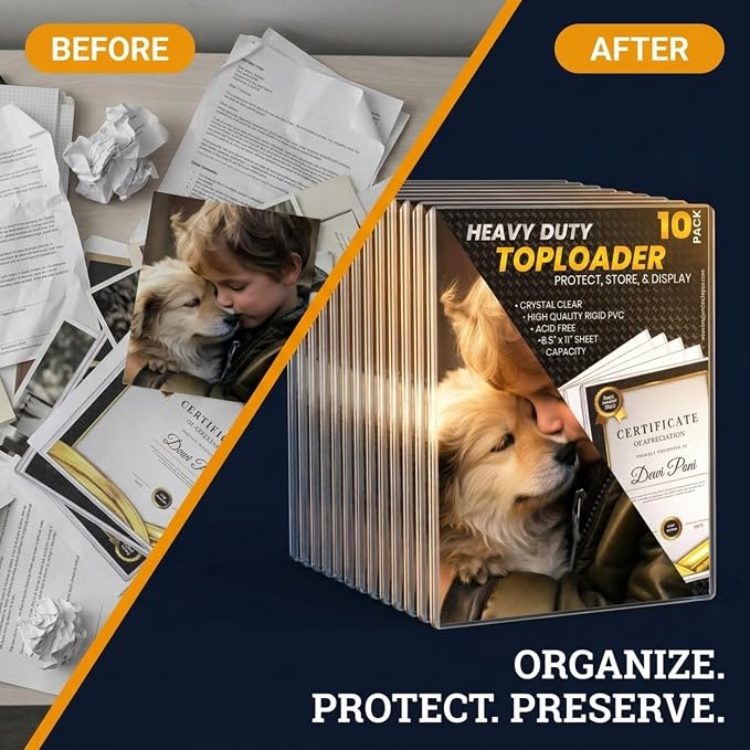 10 Pack 8.5 x 11 Rigid Print Protectors, Acid Free Heavy Duty Plastic | Page Protectors, Plastic Sleeves for Paper, Top Loaders, Birth Certificate, Documents, Waterproof, Archival Safe, Photos - Image 6