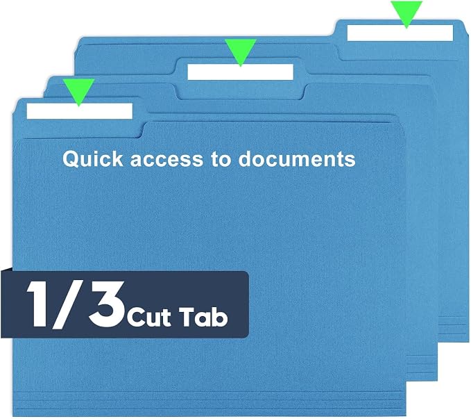 Colored File Folders,150 Pack Bulk, Letter Size 8.5" x 11",1/3 Cut Tab Durable Paper Folders with Blank Labels for Office Business School Home Use,Navy Blue - Image 3