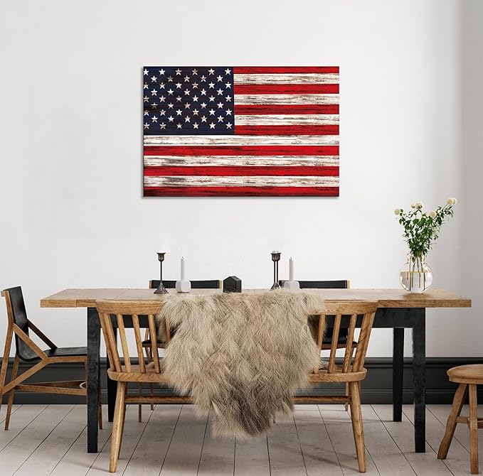 SKASNFAI Rustic American Flag Wall Art Motivational Patriotic US Flag Office Canvas Posters for Living Room Picture Artwork Bedroom Dorm Wall Decor (16L x 24W)
