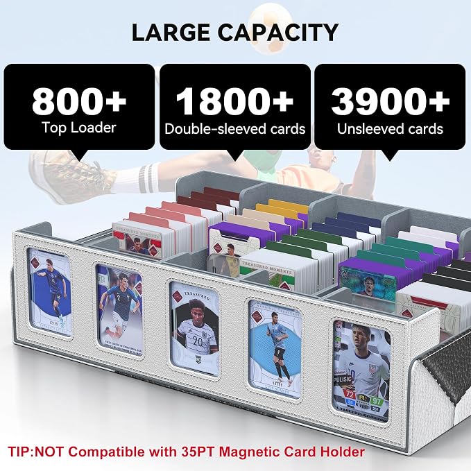 Kabinka Soccer Card Storage Box with Window Display, 5-Row Sport Card Storage Box, 3900+ Card Deck Box for Soccer Sports Card TCG, 5 Top Loaders, 5 Stoppers, 48 Dividers, 1 Dice Tray (Soccer 1) - Image 3