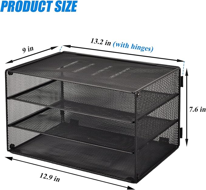 3 Tier Mesh Desk Organizer Tray, File Paper Letter Folder Holder Desktop Paper Sorter Mail Organization Rack Storage Accessories, for Office Home School Classroom, Black - Image 5