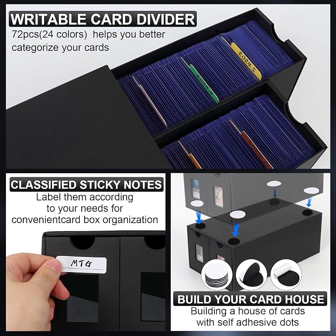 Card Storage Box, 20000+ Trading Card Storage 4000+ Toploader Card Storage Box for Commander Display,with 72 Dividers, Labels & Tapes,Fit for TCG, PTCG, MTG - Image 4