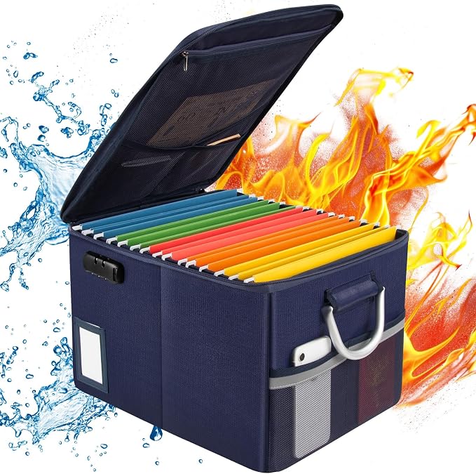 TOMKID Fireproof Document Box, Fire Proof Safe Box for Home Document Organizer with Lock, Fire Organizer Box Office Storage Cabinet for Hanging Letter/Legal Folder 16.1 x 12.9 x 11in (Blue) - Image 2