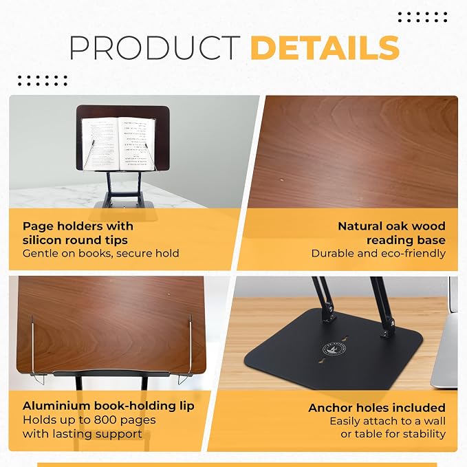 Foldable Book Stand for Reading – Adjustable Book Holder Height Up to 17.8″, Reading Stand with 13″ × 8.7″ Platform – Lightweight 3.3 lb Portability - Image 10