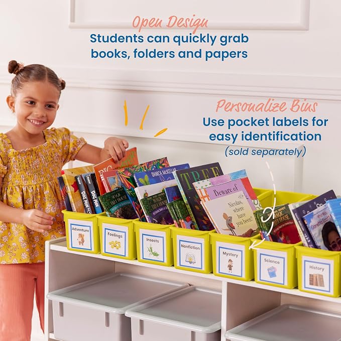 ECR4Kids Linking Plastic Storage Book Bin, Multipurpose Organization, Neon Yellow, 10-Piece - Image 5