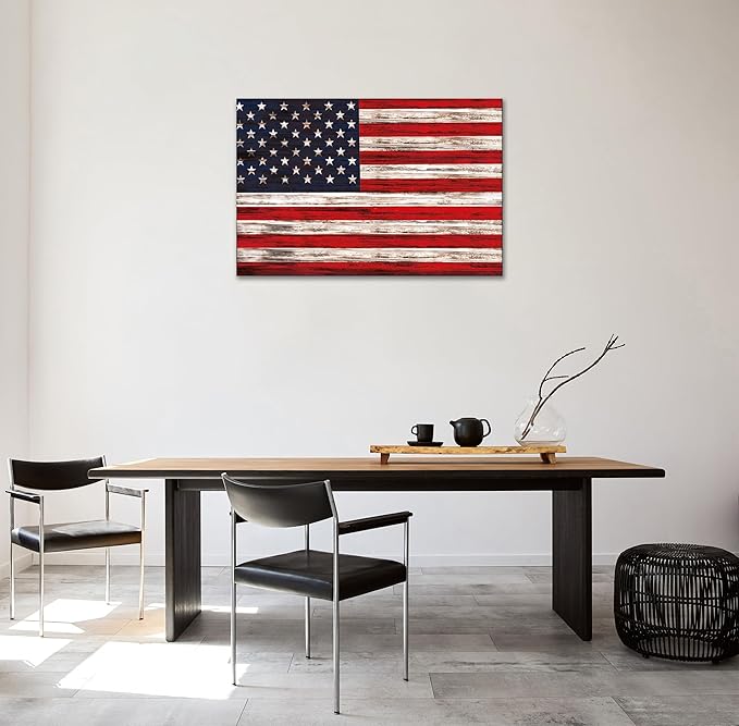 SKASNFAI Rustic American Flag Wall Art Motivational Patriotic US Flag Office Canvas Posters for Living Room Picture Artwork Bedroom Dorm Wall Decor (16L x 24W)