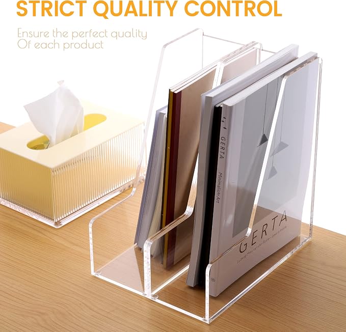 HeZone Magazine Holder, Clear Acrylic Desk Organizers, File Organizer for Desk, Magazine Rack- Desktop Book Storage -Independent Vertical 1 Space-2 Pack - Image 4