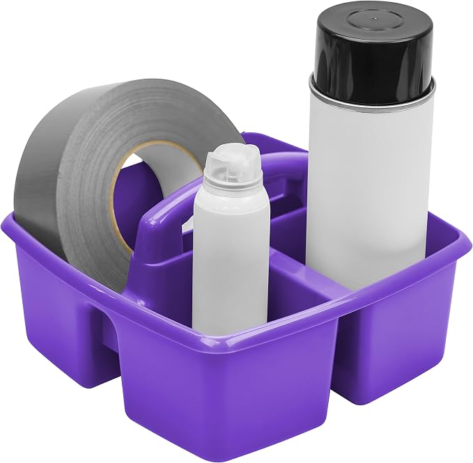 Storex 3-Compartment Small Craft Caddy – Multipurpose Classroom Organizer with Handle, Purple, 6-Pack (00944C06C) - Image 8