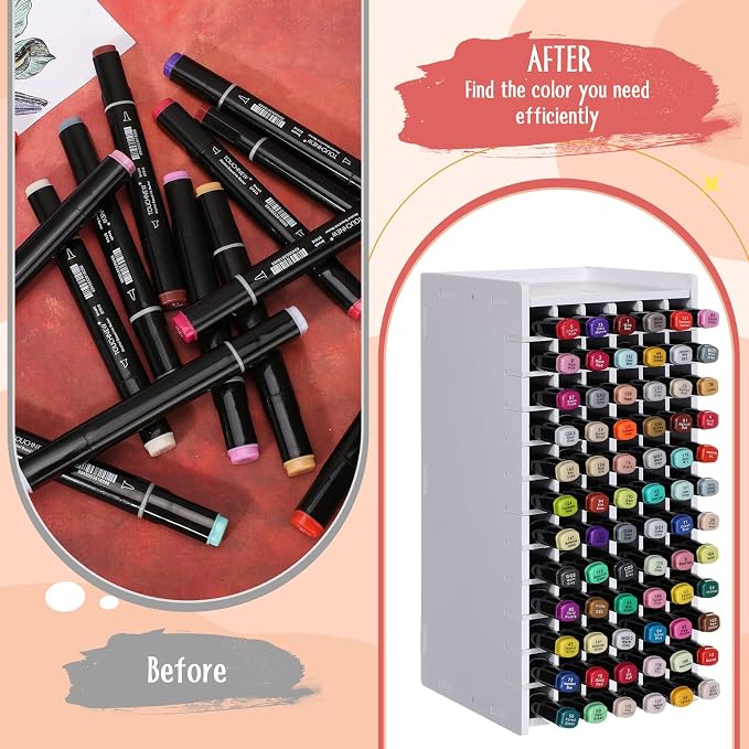 2 Pack Marker Storage Organizer Marker Organizer for Desk Holder Art Paint Pen Rack with Removable Divider to Store Paint Brushes Pens Color Pencils(10.83 x 5.12 x 5.12) - Image 4