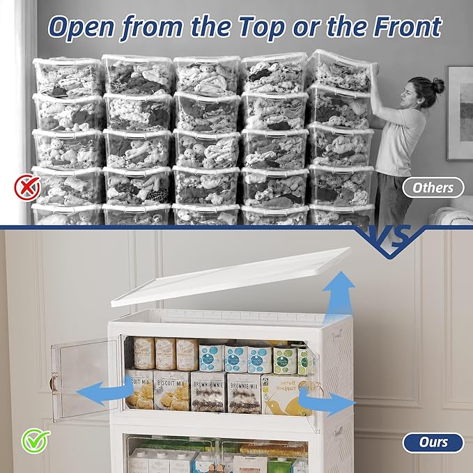 SAILUN 674QT/168Gal Stackable Storage Bins with a Lid, Collapsible Storage Bins With Doors, Folding Cabinet for Home Closet Organization,4 Pack-30 W x 19.7" D x 65.9" H White - Image 4
