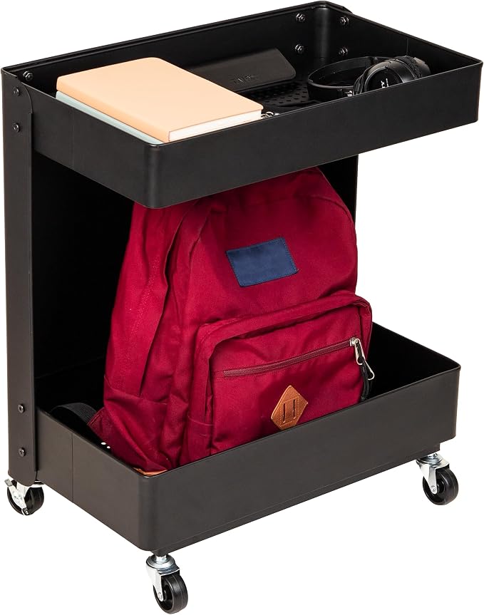 Mind Reader Under Desk Rolling Cart, 2-Tier Steel Utility Organizer, No Assembly Required, 12" L x 20" W x 23.5" H, Black by MindReader