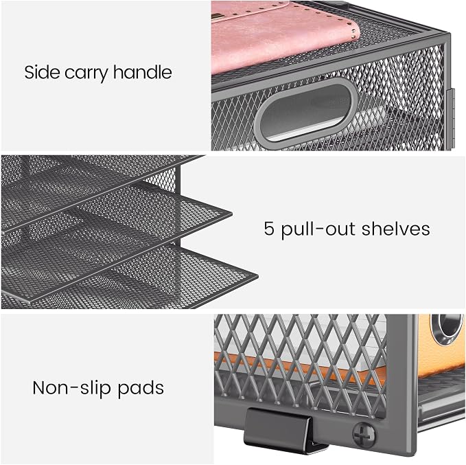 Lavatino 8-Tier Office Desk File Organizer, Letter Tray Paper Organizer with Handle, Including 5 Adjustable Slide Trays for Organizing Desktop Workspace Accessories and Supplies (Grey Metal Mesh) - Image 2