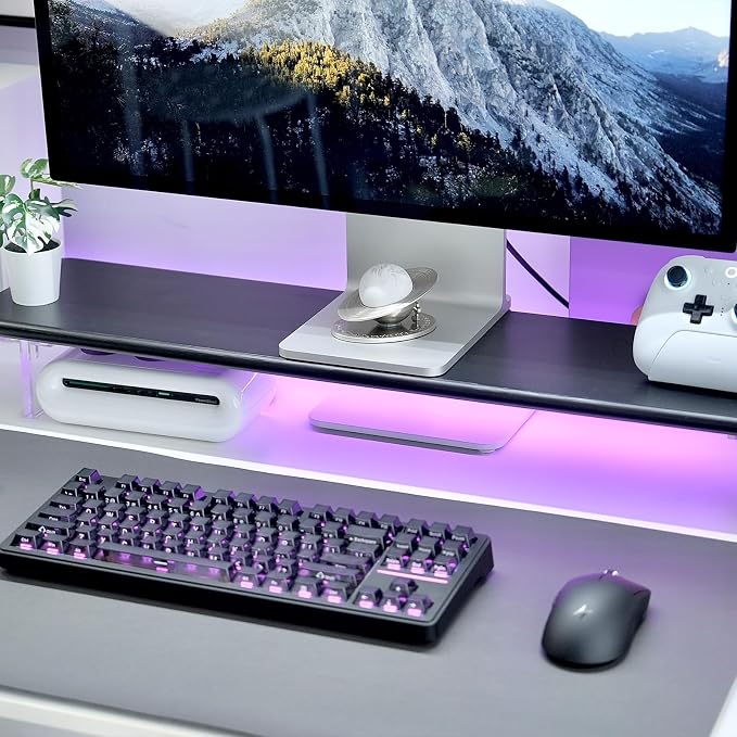 Bamboo Monitor Stand, Desk Shelf with Acrylic Legs and RGB Lights | 31.5-Inch Wide, 3.3-Inch Clearance, Fits Monitor, Laptop, Printer and Speakers for Small Desks - Image 9