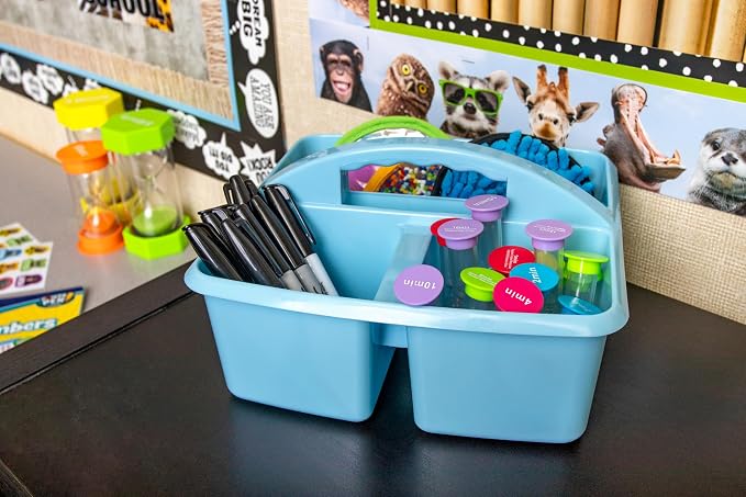 Teacher Created Resources Light Blue Portable Plastic Storage Caddy 6-Pack for Classrooms, Kids Room, and Office Organization, 3 Compartments - Image 6