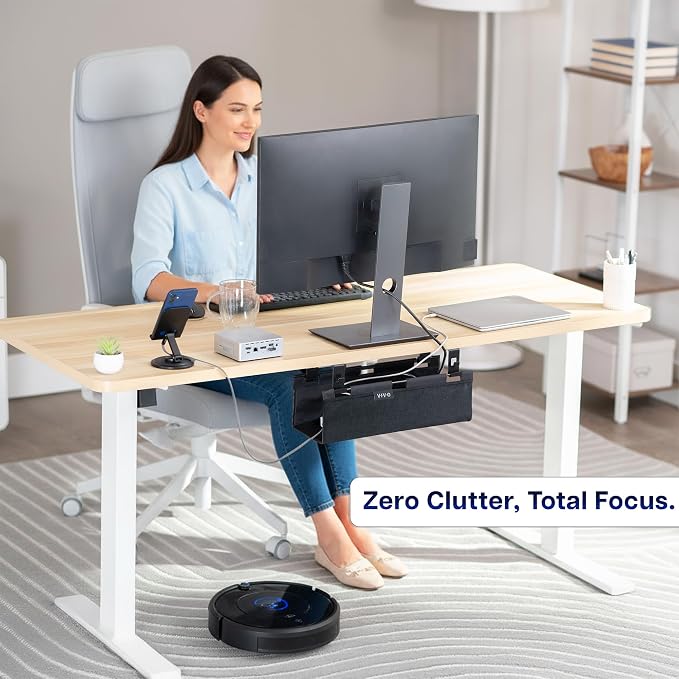 VIVO Screw-on Under Desk 16 inch Fabric Cable Management Tray, Wire Concealer, Power Strip Storage, Workspace Organization, Easy Fold Down Access, Black, DESK-AC16F-S - Image 9