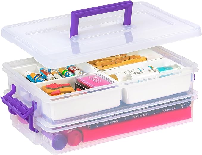 IRIS USA Storage Bins with Lids |Made in USA| 9 Qt - (1-Pack) - Clear | Built-In Handle Tote / 4 Removable Organization Trays / Plastic Containers for Crafts & Art Supplies / Interlocking Latches by IRISUSA