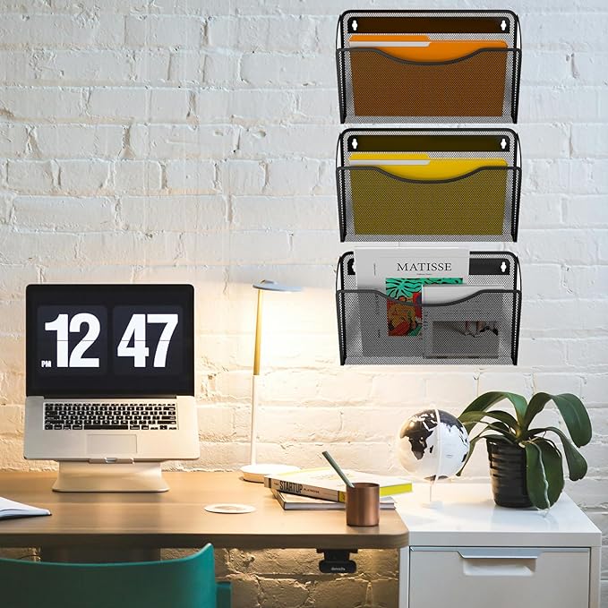 Gawerk 6 Pack Wall File Organizer, Mesh Wall File Pocket Mail Organizer Hanging Metal Vertical Wall Mounted File Holder for Office/Home - Image 6