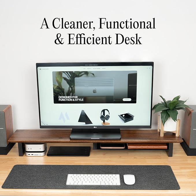COREMINDED Solid Wood Dual Monitor Stand Riser, 42 Inch Walnut Desk Shelf | Fits 2 Monitors, Sturdy & Stable Solid Wood, Under Monitor Keyboard Storage, Office Desktop Organizer, Easy Assembly, Walnut - Image 9