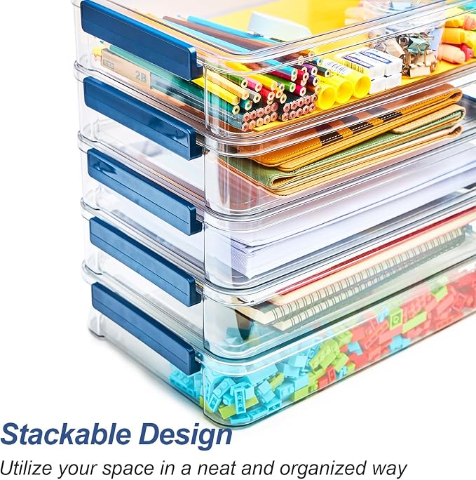 CATOOMUU 2-Pack 9x13 Clear Plastic Project Case Stackable Storage Box | 5.5Qt container with snap-tight latch, organizer for A4 files, photos, documents, scrapbooking, craft and art supplies - Image 5