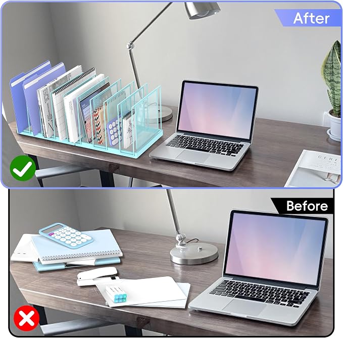 9-Section Desk File Organizer, Vertical File Holder, Mesh Desktop File Folder Metal File Organizer Stand for Office Home Classroom, Blue - Image 6