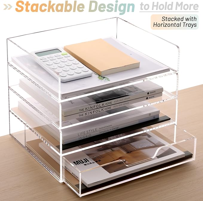 SANRUI Acrylic Desk Organize with Drawer, Stackable File Organizer, 2-Tier | Clear Paper Organizer Letter Tray, Versatile Desk Organizers and Accessoriesfor Office Classroom Home,12.4x8.86x5.1in - Image 9
