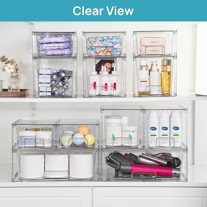 Vtopmart Clear Stackable Storage Drawers, 5 Pack Multi-Size Organizer Set | Wide, Medium and Small Pull-Out PET Drawers with Stackable Design for Cabinets, Closets, Pantry and Bathroom Organization - Image 2