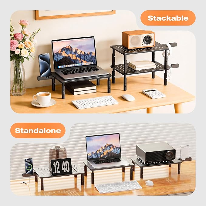 Computer Monitor Stand Riser for Desk, 3 Height Adjustable PC Laptop TV Desktop Monitor Stand Shelf, Metal Printer Table with Phone Holder, Stand Riser for Desk, Office Desk Organizers and Accessories, 1 Pack - Image 8