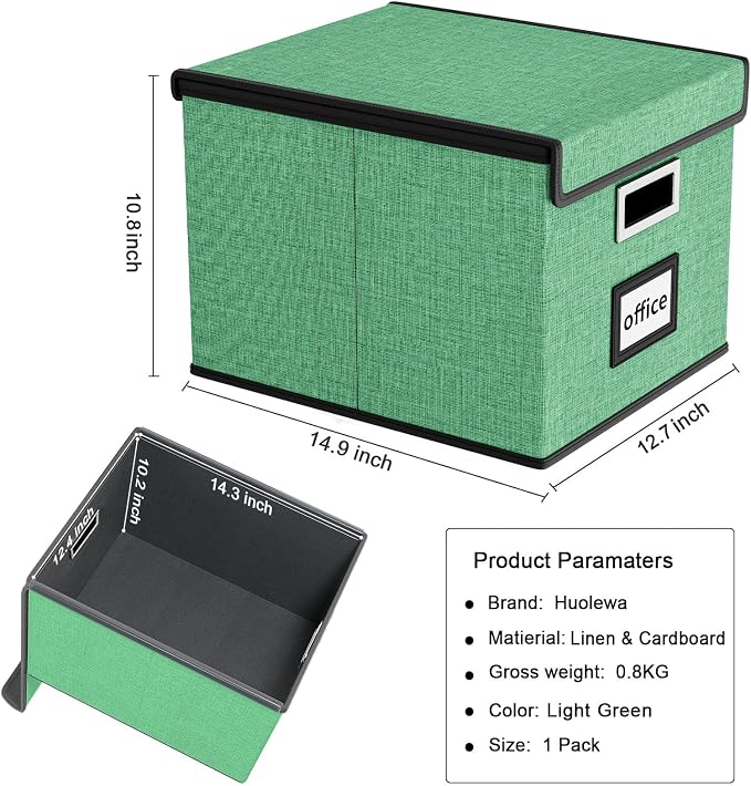 File Organizer Box with Lids, Collapsible File Folder Organizer | File Box with Plastic Slides for Document, Filing Bin for Letter Size Hanging File Folders (1 Pack, Light Green) - Image 5