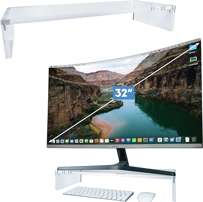 Mammoth High Grade Heavy Duty Clear Acrylic Computer Monitor Riser Stand for Home and Office, 20" Wide Base with 50LBs Load by Mammoth