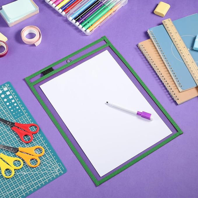 Nezyo Dry Erase Pockets Plastic Job Ticket Holders Shop Holder Order Pockets Clear Sleeves Tickets Folders Plastic Sleeves Paper Teacher Supplies for Classroom(10 x 14 in,Dark Green,100 Pcs) - Image 6