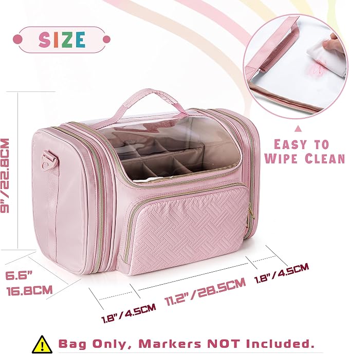 Rexmica Marker Organizer Case Storage Bag for 180-300 Markers, Pink | Detachable Divider, Shoulder Strap, Large Marker Travel Holder Case Bag for Adults for Various Markers or Art Craft Supply - Image 4
