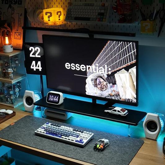 Bamboo Monitor Stand, Desk Shelf with Acrylic Legs and RGB Lights | 31.5-Inch Wide, 3.3-Inch Clearance, Fits Monitor, Laptop, Printer and Speakers for Small Desks by Rocdeer