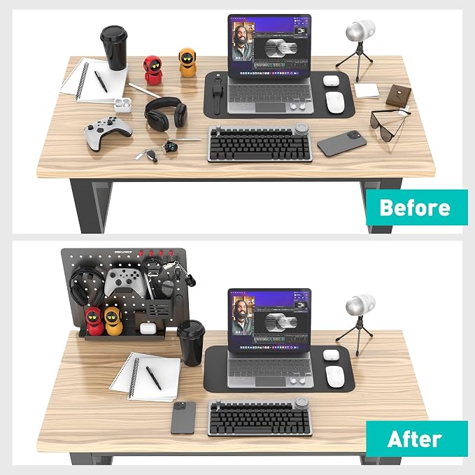 Clamp on Desk Pegboard 16.5"x12.6", Black Heavy Duty Steel Desktop Organizer with 4 Magnet Pins, No-Drill Metal Peg Board Mount for Office & Gaming, Horizontal/Vertical - Image 6