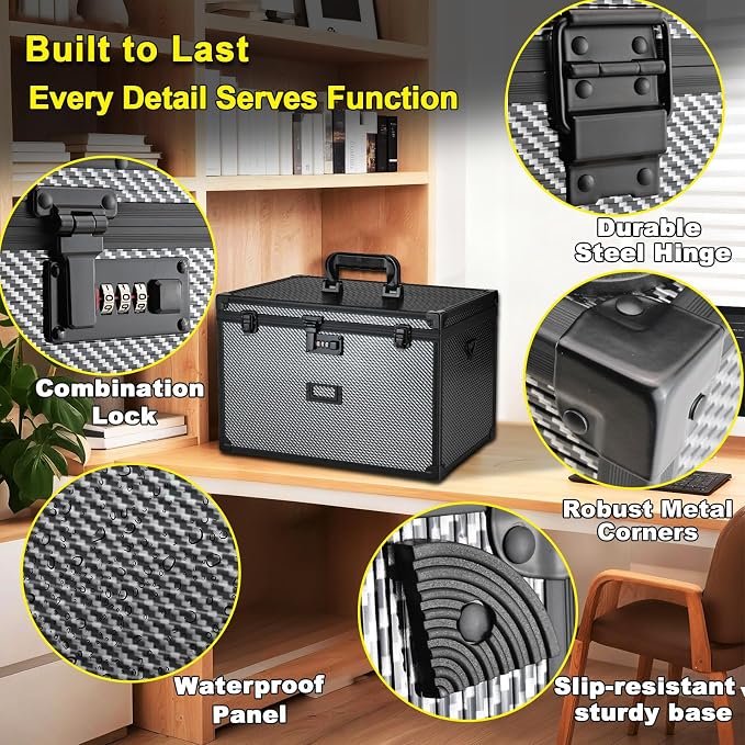 Hanging File Box for Legal, All-in-one set with 20 Folders | Portable Locking Filing Storage Box with Handle & Shoulder strap, Lockable File Cabinet Documents Safe, Lockbox Doc Organizer - Image 3
