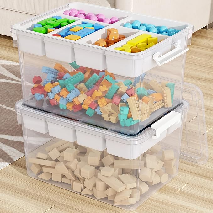 80Qt Stackable Storage Bins with Lids Trays Craft Box Organizers, 2Pack,WH | Clear Plastic Latching Boxes Organizers with Dividers Portable Containers for Arts & Crafts, Home Office Classroom Car Trunk by HOMETUK