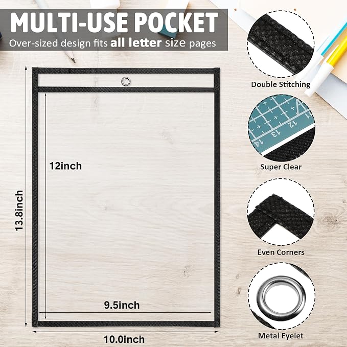 Yunsailing 80 Pack Dry Erase Pockets, Reusable Clear Job Ticket Holders, Plastic Sleeves Shop Ticket Holders Order Sheet Protectors for Work, Office, Classroom Organization(10'' X 14'',Vertical) - Image 3