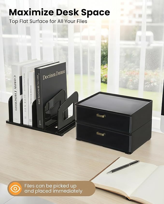 LALOBLUE Acrylic Desk Organizer with Drawer and Vertical File Holder, Desk Organizers and Accessories, Multi-Functional Office Supplies Organizer for Home or Work Desk, Black - Image 8
