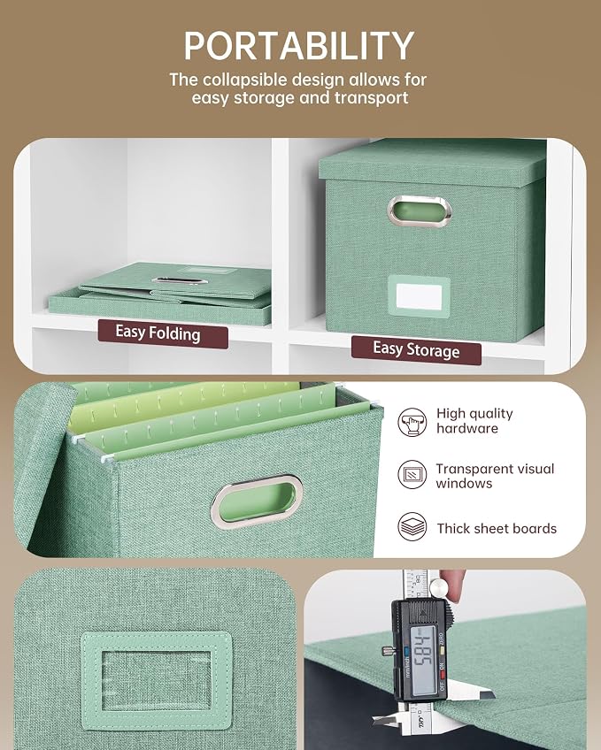 2 Pack File Storage Organizer, Filing Box, Portable File Box with Lid, Fit for Letter/Legal File Folder Storage, Document Organizer, Green - Image 2