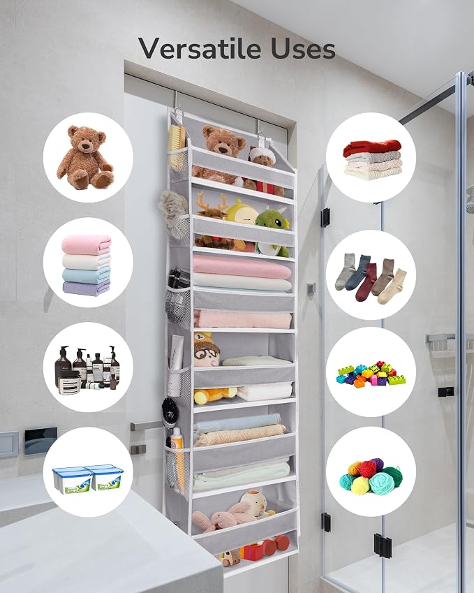 ULG Over The Door Organizer with 6 Large Pockets 12 Side Pockets, 50lbs Weight Capacity Door Hanging Organizer for Bedroom, Bathroom, Pantry, Nursery Storage, Gray - Image 7