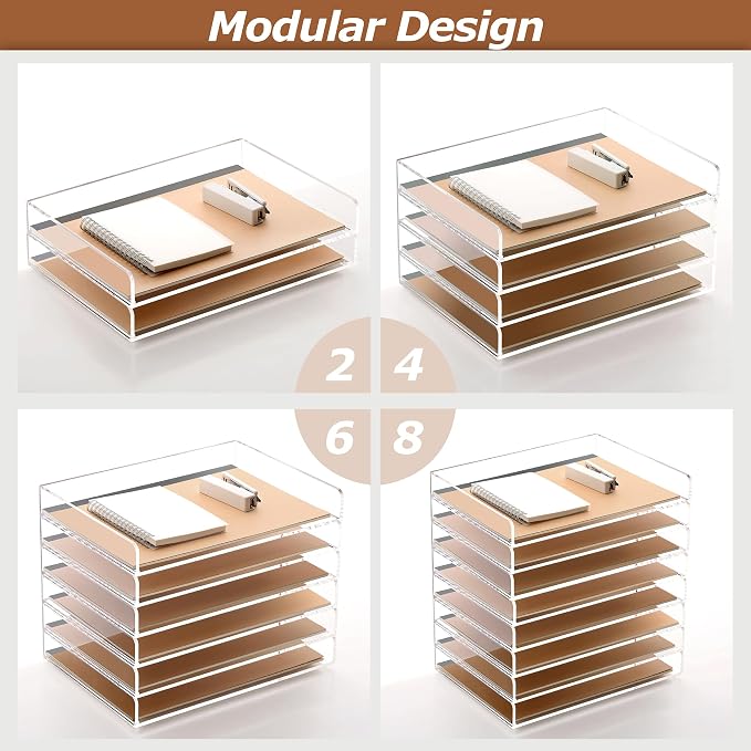 2 Pack- Stackable Paper Letter Tray, A4 File Tray Desk Organizer, Acrylic | Desk Organizers and Accessories Sorter ,Clear Workspace Office Supplies Organizers,12.4inx8.86inx3.46in - Image 3