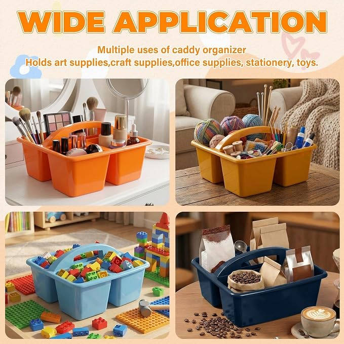 Kathfly 12 Pack Classroom Caddy Organizer with Handle, Plastic Art Craft Cleaning Caddy Bulk, Small Multipurpose Supply Organization Storage Basket for Table Desk Office Pencil Teacher (Blue Orange) - Image 3