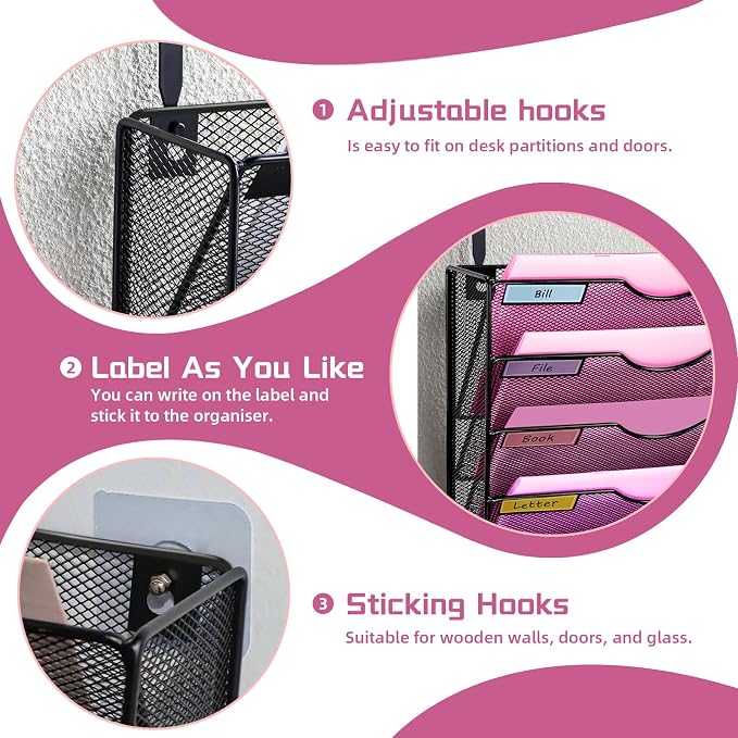 Wall Mounted File Organiser A7 Mesh in Hanging Wall File Holder Mail Organiser - Image 8