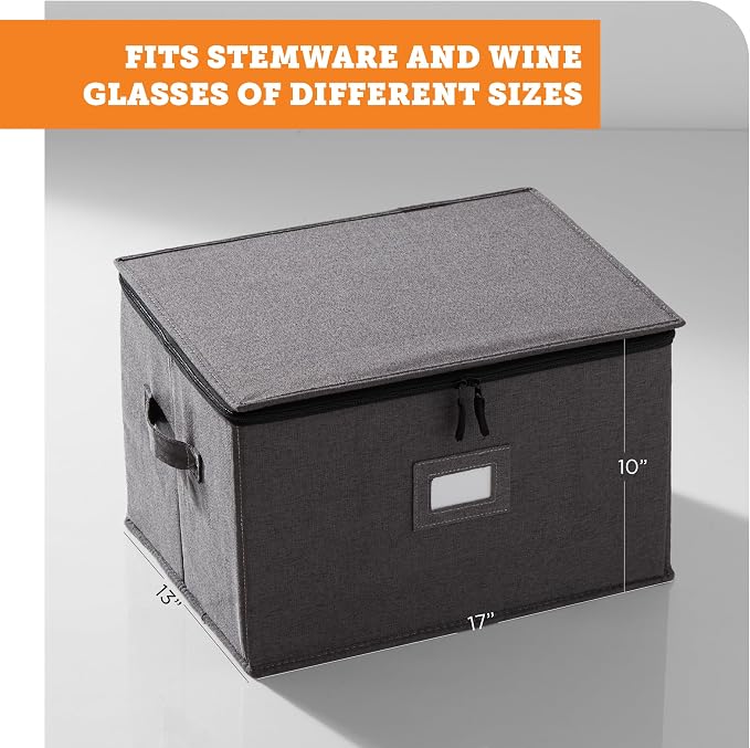 Wine Glass Storage Cases | Hard Shell Felt Dividers | 2 Pack | 2-Pack - Each Hard Shell Case Holds 12 Wine Glasses In 4x4 Felt Compartments. Stackable, Top-Load. 24 Glasses Total. - Image 7