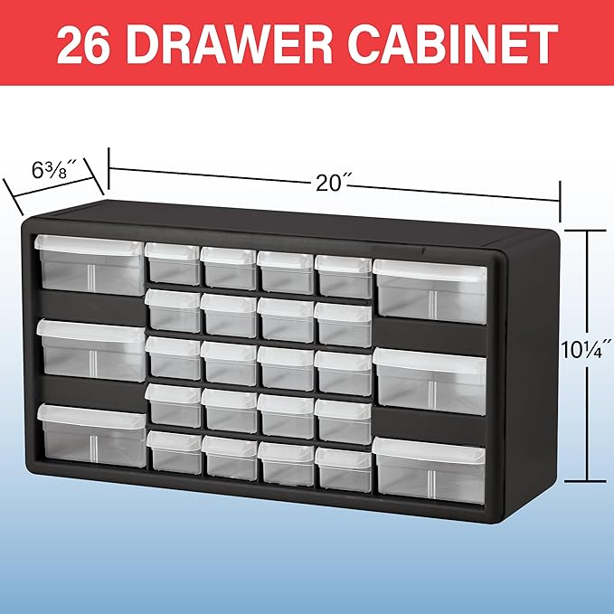 Akro-Mils 26-Drawer Plastic Storage Cabinet, 20"W x 6"D x 10"H, Black | Plastic Cabinet w/ Drawers for Garage Organization, Beads, Building Bricks Storage, Teacher Toolbox, Makeup Organizer, 10726 - Image 3