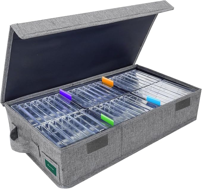 Cassette Tape Storage Box, Practical Cassette Tape Holder 16.34 x 9.25 x 3.54 Inch, Cassette Rack with Lids and Index Labels to store to 48 Cassette Tape Cases - Gray by TWaveTree